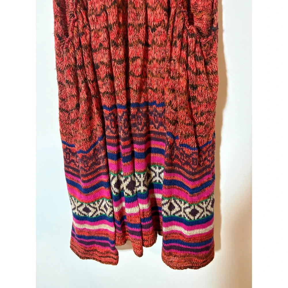 Free People Red Multi Knit Sleeveless Boho Mini Dress Small Racerback OB418858